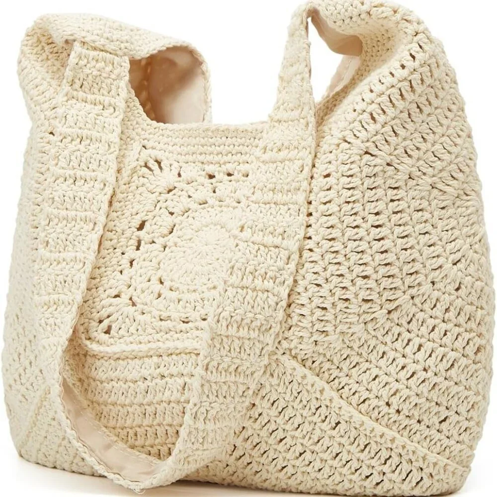 Women Straw Beach Bag Cotton Woven Tote Casual Summer Handbag Shoulder